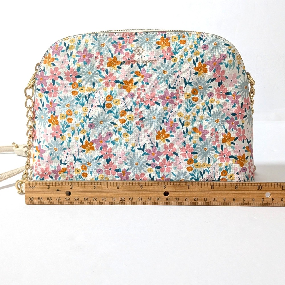 Nanette Lepore Floral Vegan Leather Crossbody Bag Pastel Dome Chain Strap Purse - Picture 13 of 16